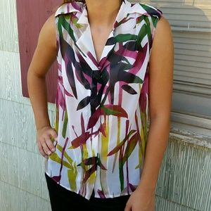 Sleeveless leaf print blouse business bamboo